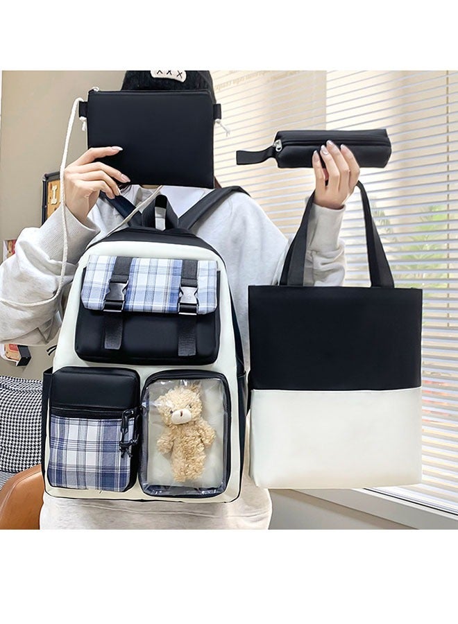 الدليبن طقم حقائب ظهر للأطفال مكون من 4 قطع، حقائب مدرسية للأطفال، حقائب ظهر مدرسية لطيفة، حقيبة ظهر متعددة الجيوب، حقائب مدرسية للأطفال من المرحلة الابتدائية والمتوسطة، سعة كبيرة، حقيبة للدراسة، حقيبة كروس، مقلمة، طقم من 4 قطع (أسود) - Image 5